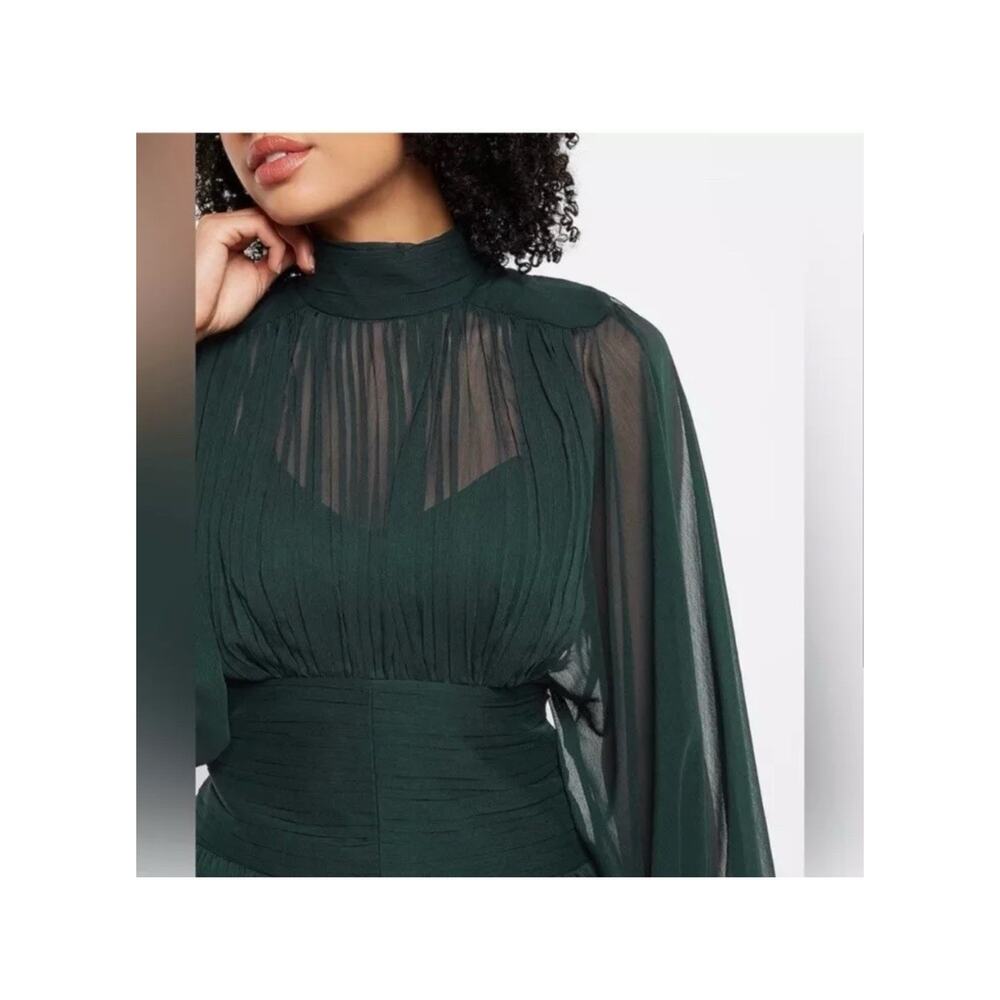 Express Dark Green Long-Sleeve Tiered Midi Dress - Picture 3 of 8